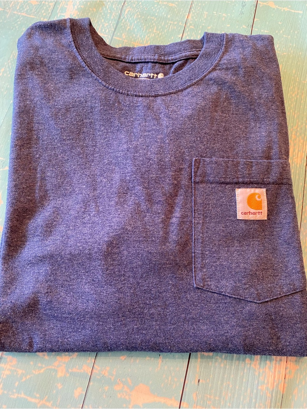 Carhartt Heather Navy Pocket Tee with Yellow Logo Patch